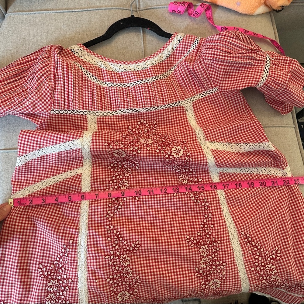 Free People Sunny Day Embroidered Red Gingham Shift Dress with Short Sleeves - Picture 11 of 11